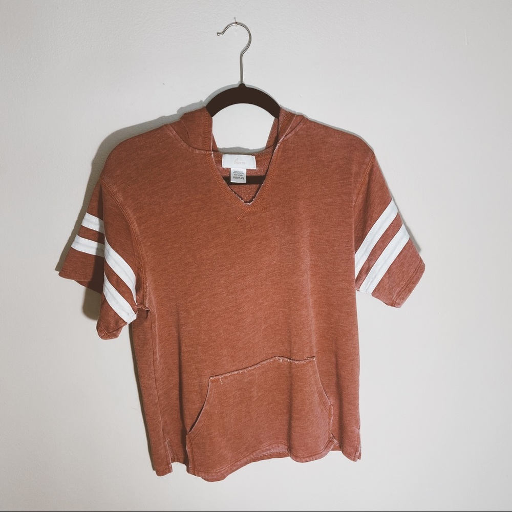 Evereve | Red Varsity Stripe Short Sleeve Hoodie